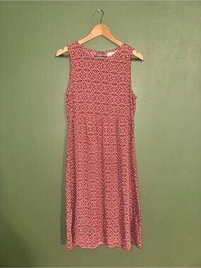 Hinge Red Medallion Print Keyhole Back Midi Dress S